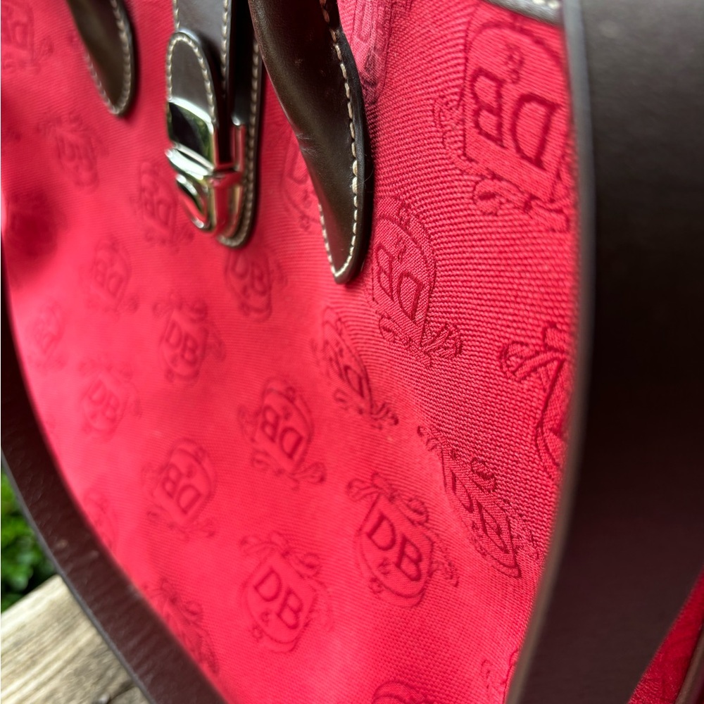 Dooney & Bourke Large Dark Red Monogram Canvas Tote Bag with Brown Leather Trim - Picture 7 of 12